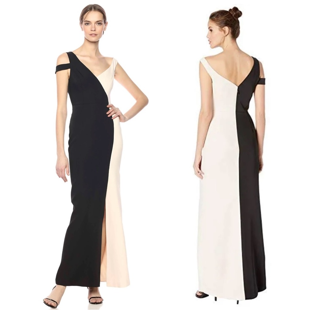 NWOT BCBGMAXARIA Colorblock Sleeveless Evening Dress, Black/Combo. Size 2